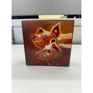 Creative Co-Op Diane Whitehead Pig Farmhouse Wood Box Wall Art 6x6